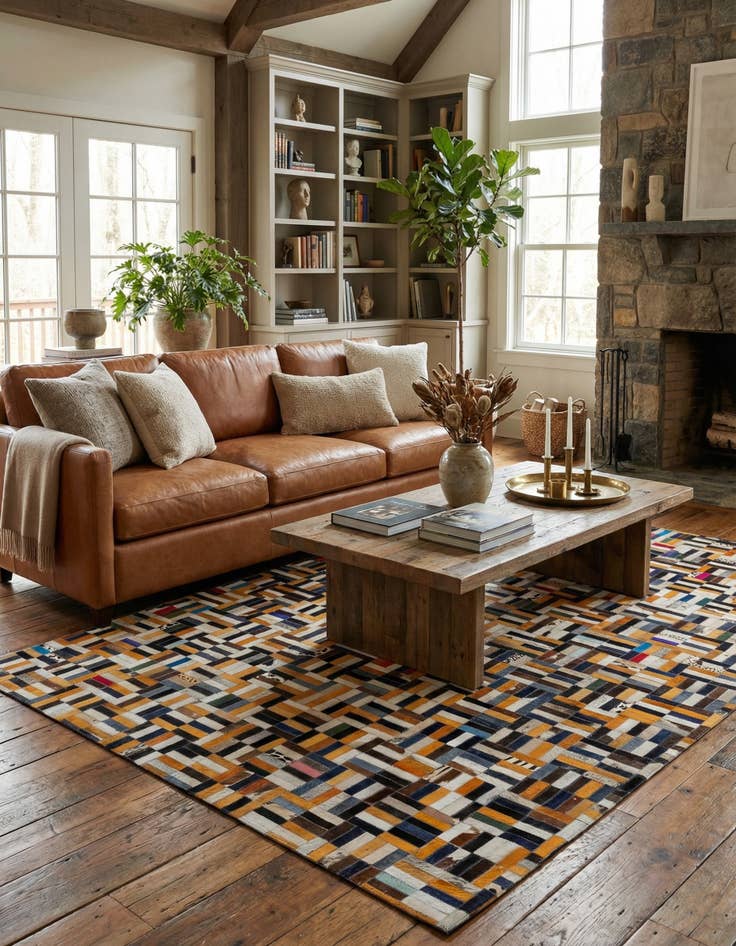 Detail image of  5' 1 x 8' Cowhide - Patchwork Rug