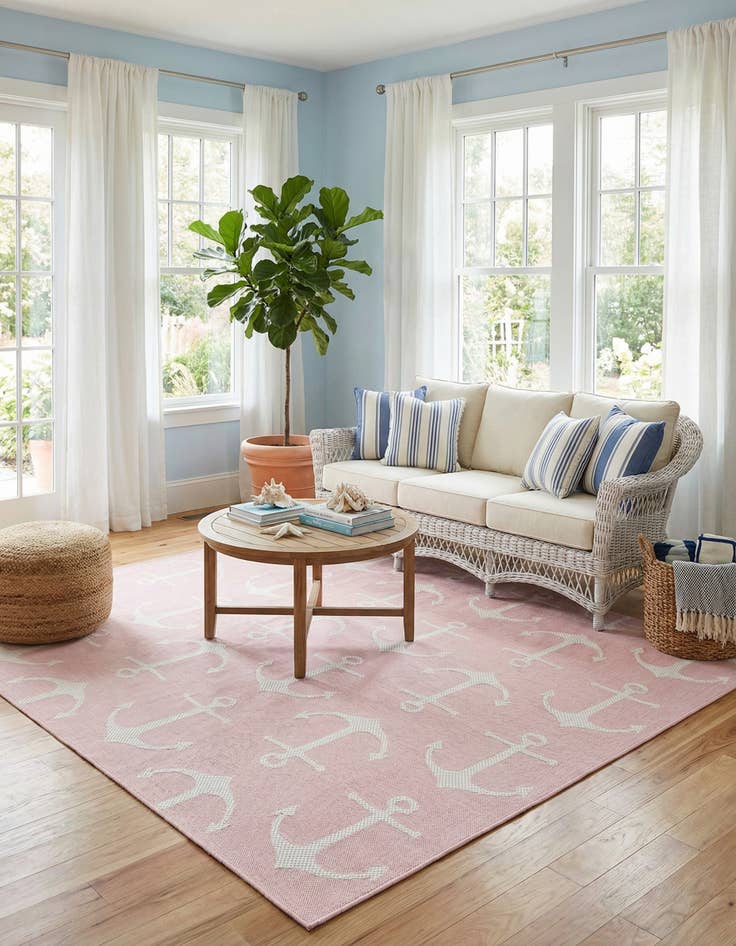 Detail image of 7' 10 x 7' 10  Washable Coastal Indoor / Outdoor Square Rug