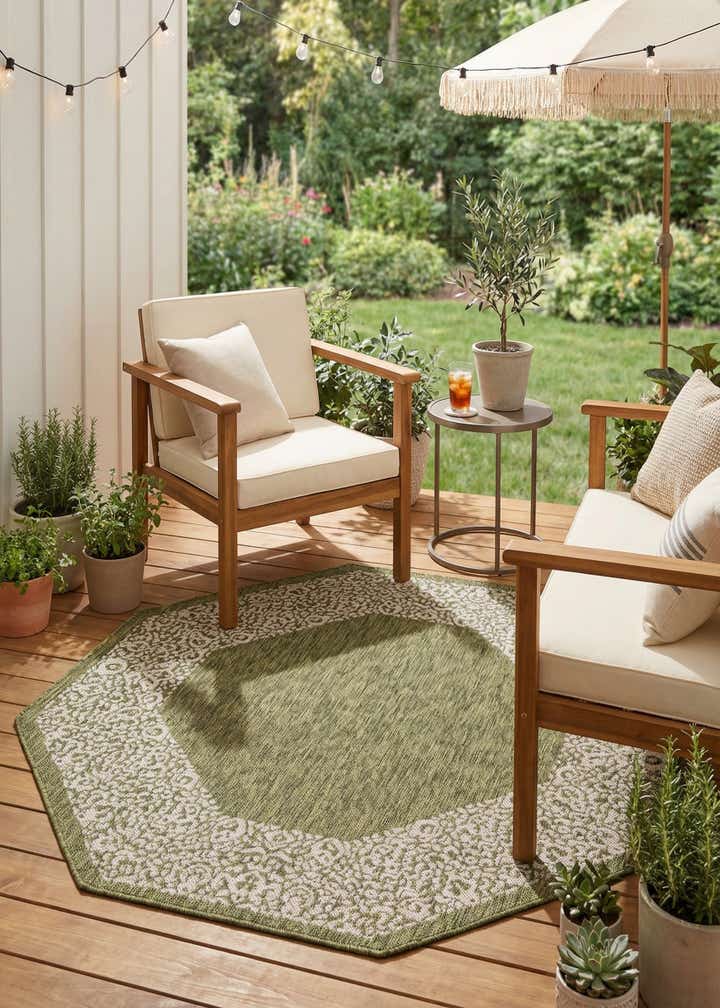 5' 3 x 5' 3 Easy-Clean Border Indoor / Outdoor Octagon Rug