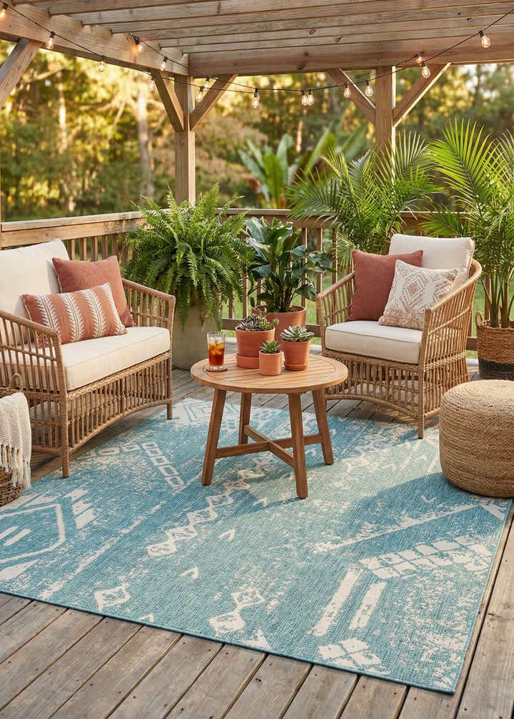 7' x 7' Easy-Clean Bohemian Indoor / Outdoor Square Rug