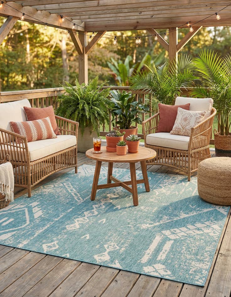 Detail image of  7' x 7'  Washable Bohemian Indoor / Outdoor Square Rug