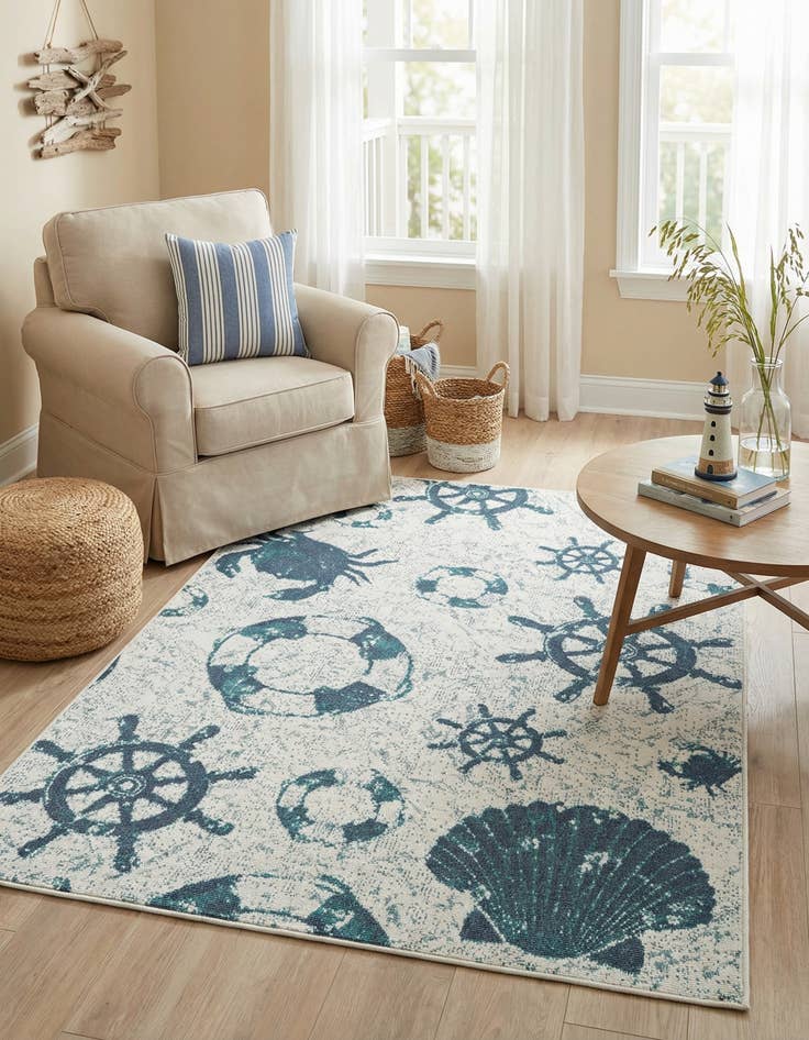 Detail image of 4' x 6'  Washable Coastal Indoor / Outdoor Rug