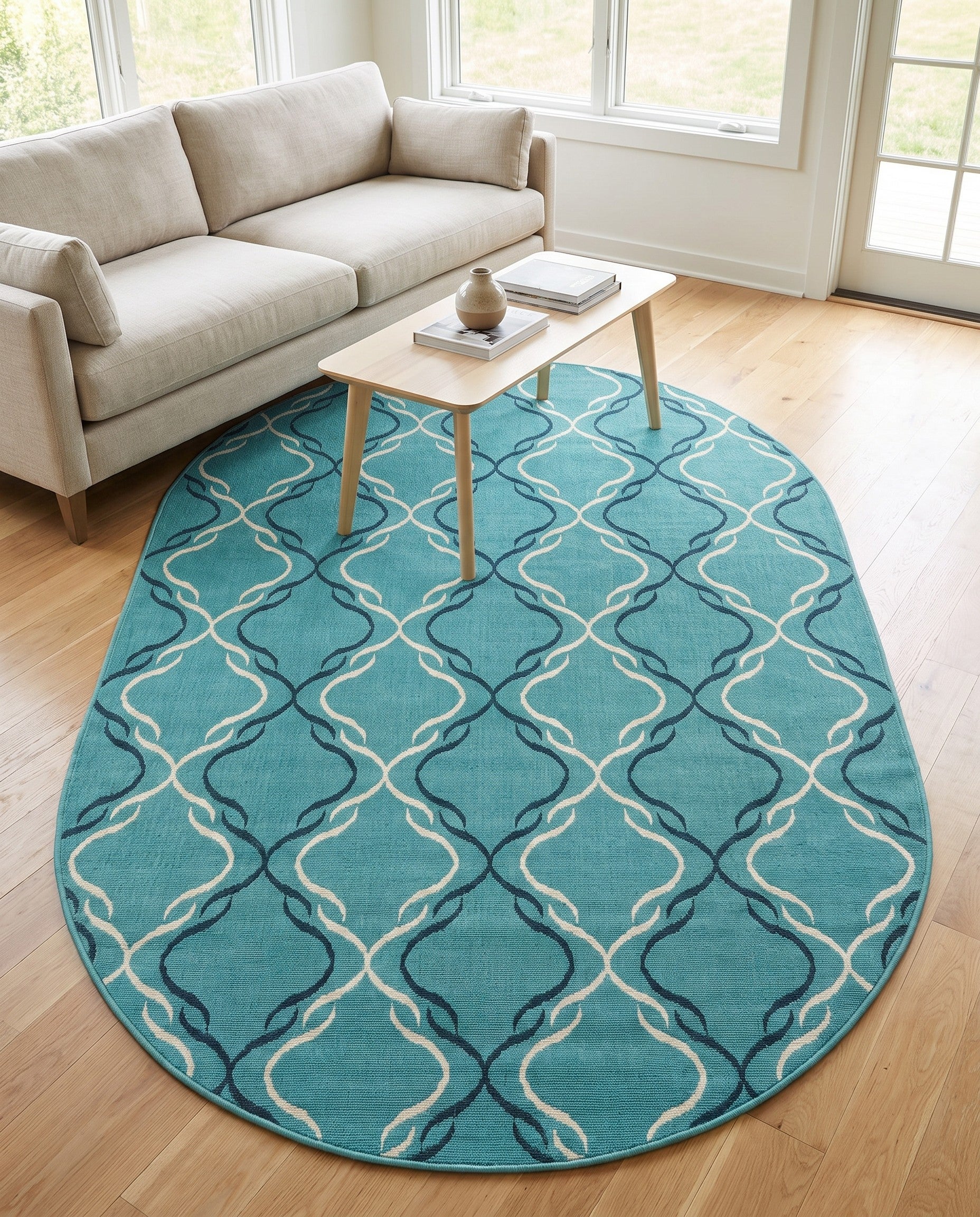 5' 3 x 8' Easy-Clean Lattice Indoor / Outdoor Oval Rug