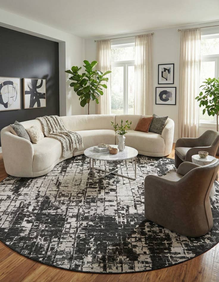 Detail image of 13' x 13'  Washable Modern Indoor / Outdoor Round Rug