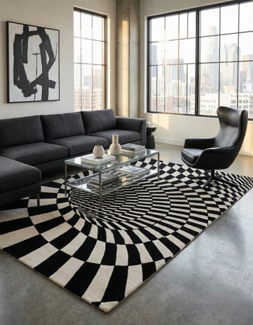 Black and White Vortex Wool Rug
