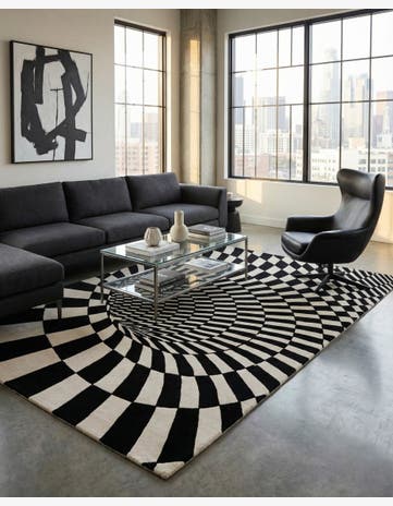 Black and White Vortex Wool Rug