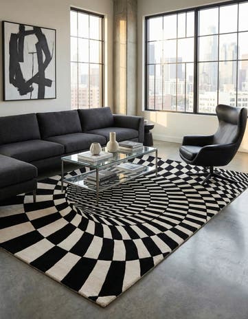 Black and White Vortex Wool Rug