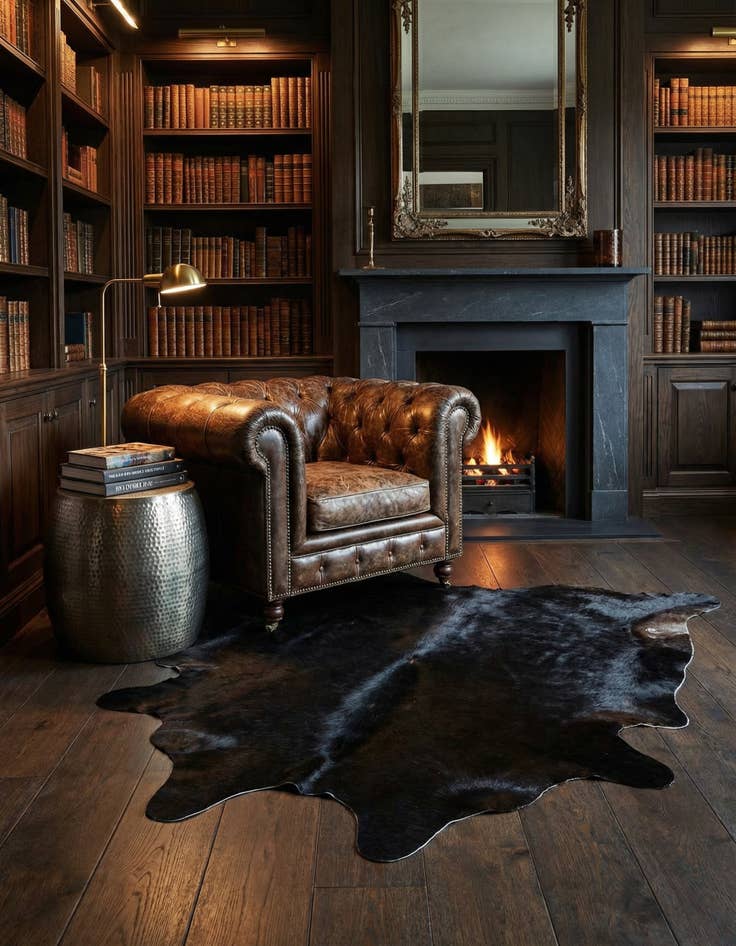 Detail image of 4' 9 x 4' 11 Cowhide Leather Square Rug