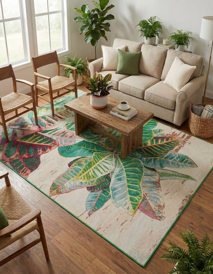 Detail image of 6' x 9' Easy-Clean Botanical Indoor / Outdoor Rug