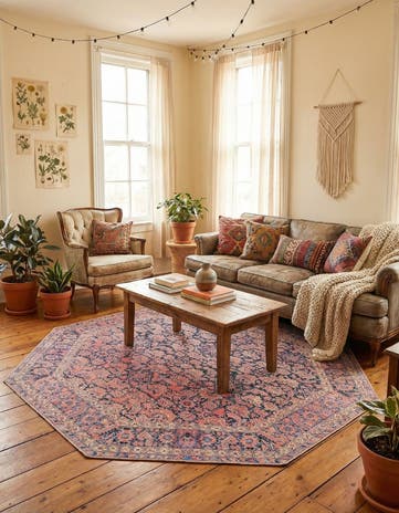 Navy Blue Washable Timeless Octagon Rug