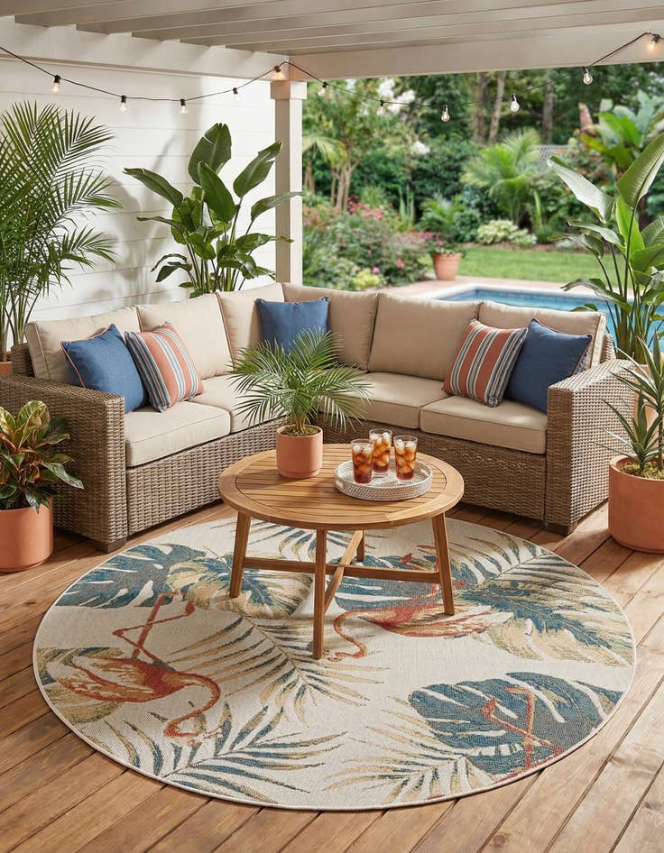 Detail image of  7' 10 x 7' 10  Washable Baja Indoor / Outdoor Round Rug