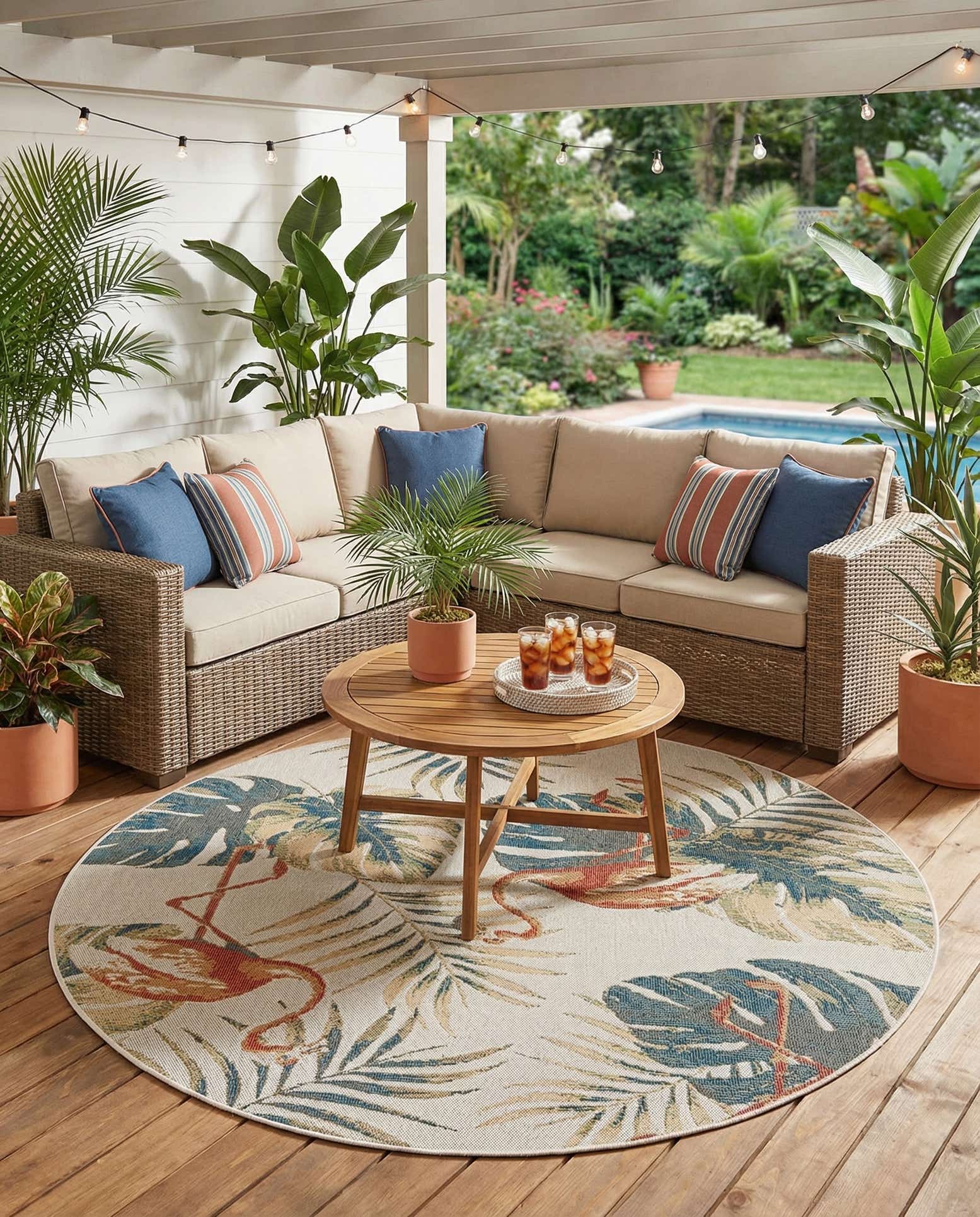 7' 10 x 7' 10 Easy-Clean Baja Indoor / Outdoor Round Rug