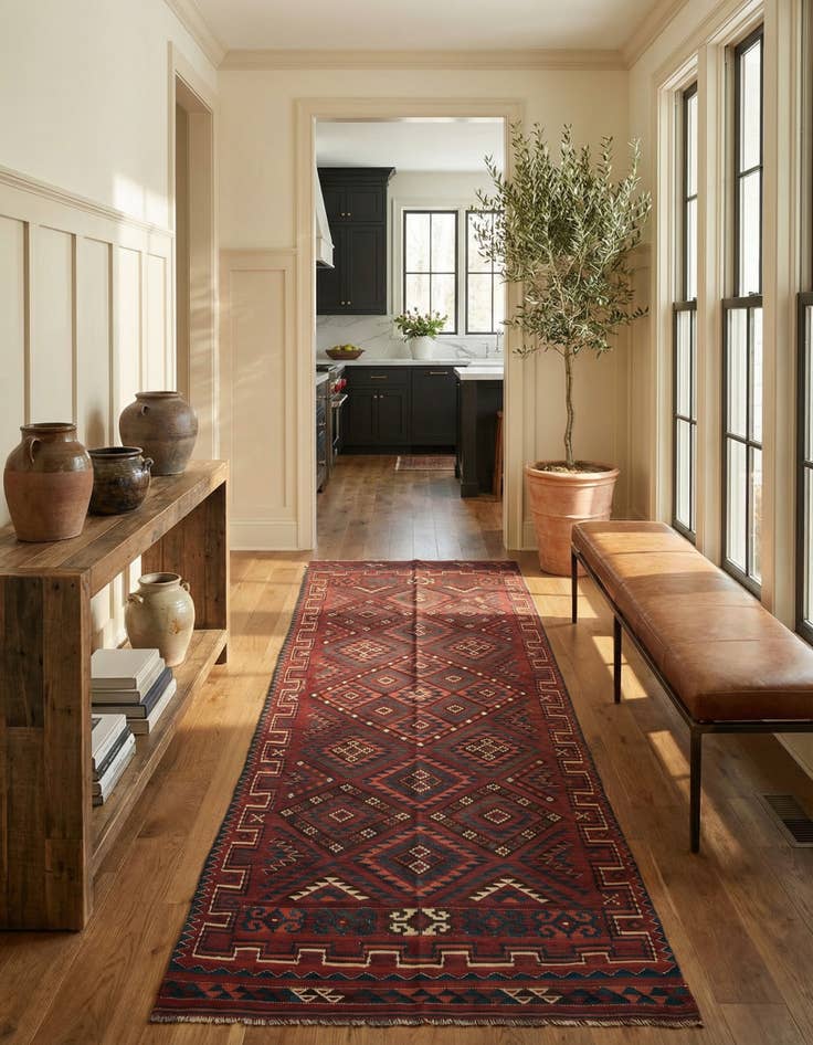 Detail image of 4' 8 x 13' 3  Hand Woven Kilim Fars Wool Runner Rug