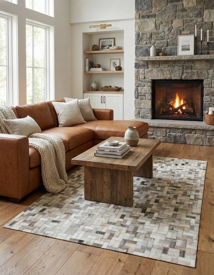 Detail image of  4' 1 x 6' 1 Cowhide Stocks Rug