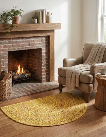 Yellow Orange Handmade Braided Chindi Hearth Rug