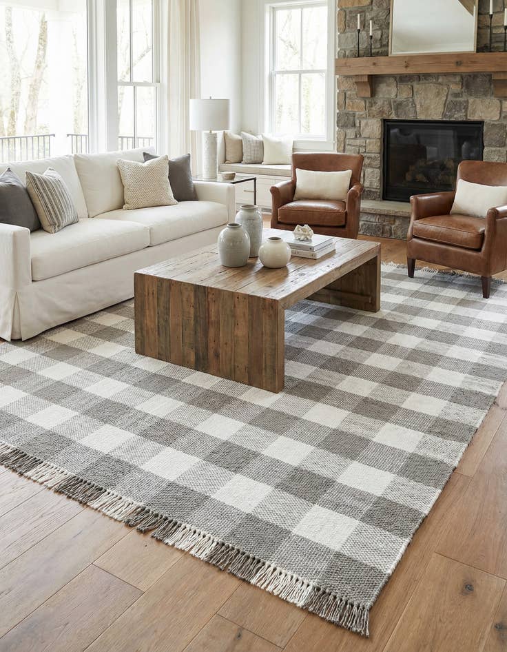 Detail image of 9' x 12' Easy-Clean Eco Plaid Washable Indoor / Outdoor Rug