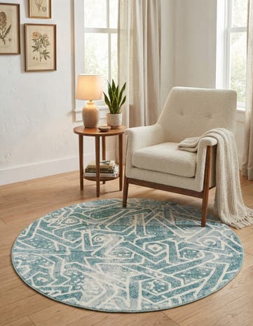 Blue Modern Classical Round Rug