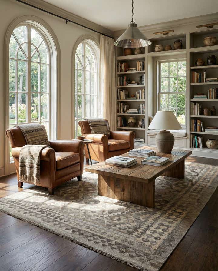 7' x 9' 8 Hand Woven Kilim Maymana Wool Rug