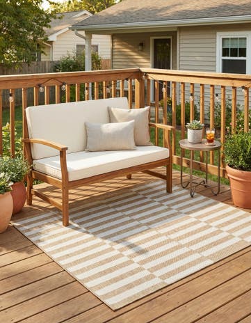 Taupe Easy-Clean Ribbon Indoor / Outdoor Square Rug