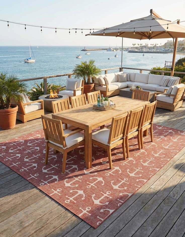 Detail image of  13' x 13'  Washable Coastal Indoor / Outdoor Square Rug