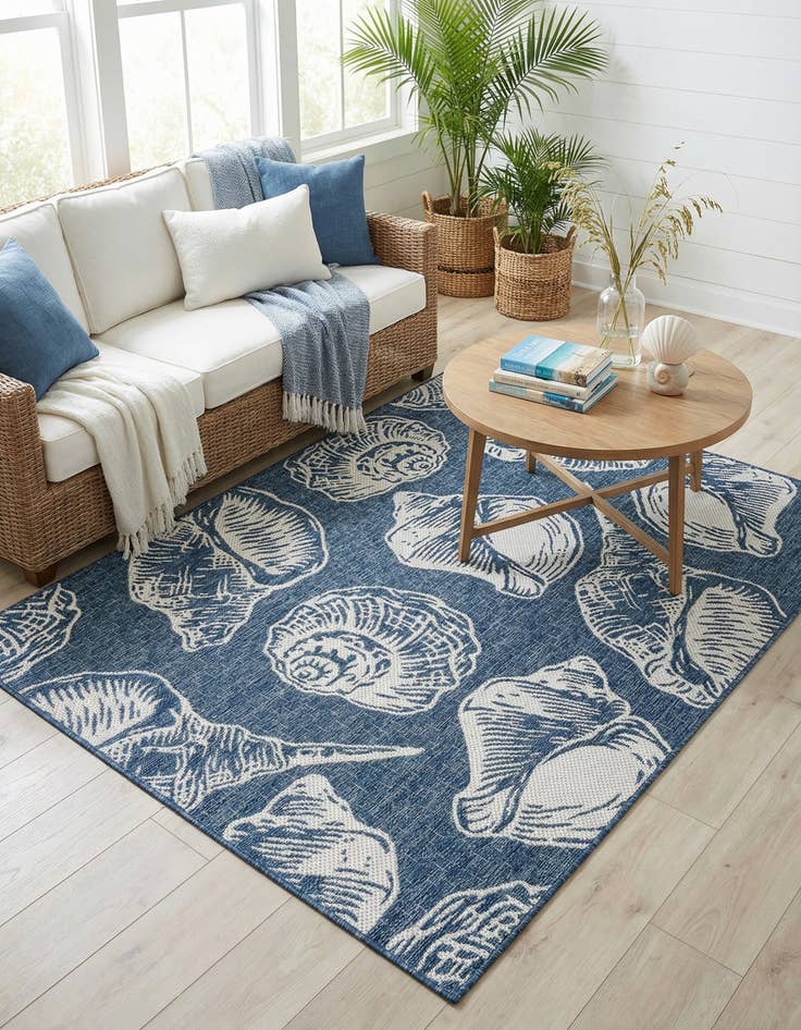 Detail image of  5' 3 x 7'  Washable Coastal Indoor / Outdoor Rug