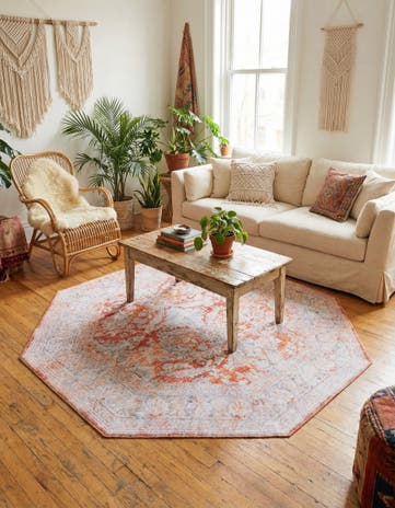 Rust Red Washable Timeless Octagon Rug
