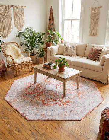 Rust Red Washable Timeless Octagon Rug
