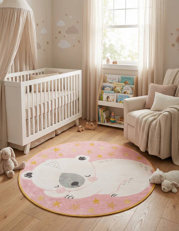 Detail image of 7' 10 x 7' 10 Bear Whimsy Kids Round Rug