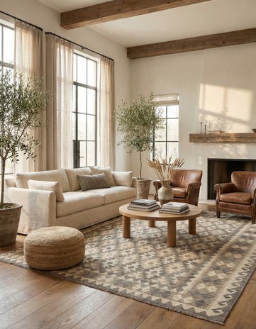 7' x 9' 9 Hand Woven Kilim Maymana Wool Rug