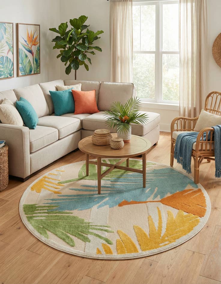 Detail image of 5' 3 x 5' 3  Washable Aruba Indoor / Outdoor Round Rug