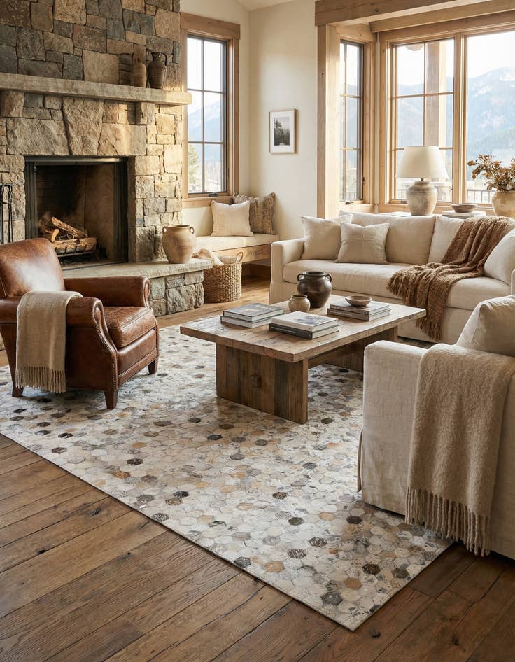 Detail image of 5' 1 x 8' Cowhide Stocks Rug