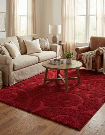Red Botanical Shag Square Rug