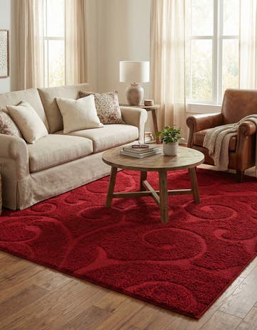 Red Botanical Shag Square Rug