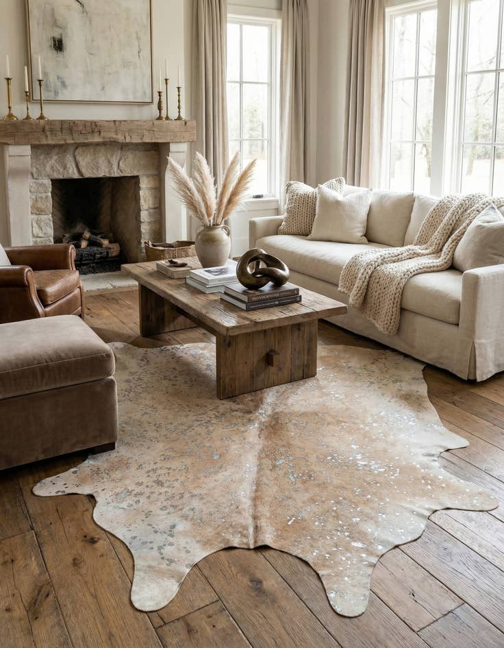 Detail image of 5' 7 x 6' Cowhide Leather Square Rug