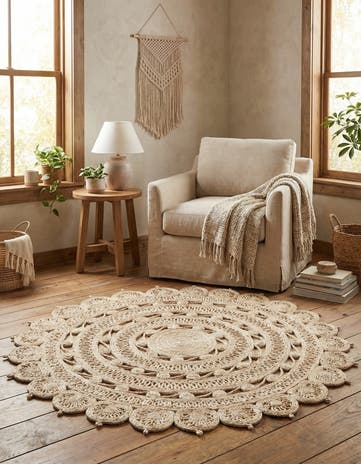 Ivory Handmade Braided Jute Round Rug