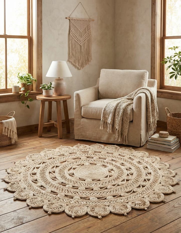 5' 1 x 5' 1 Handmade Braided Jute Round Rug