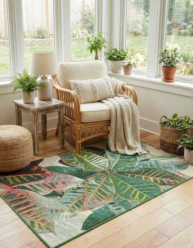 Detail image of 3' 3 x 5' 3 Easy-Clean Botanical Indoor / Outdoor Rug