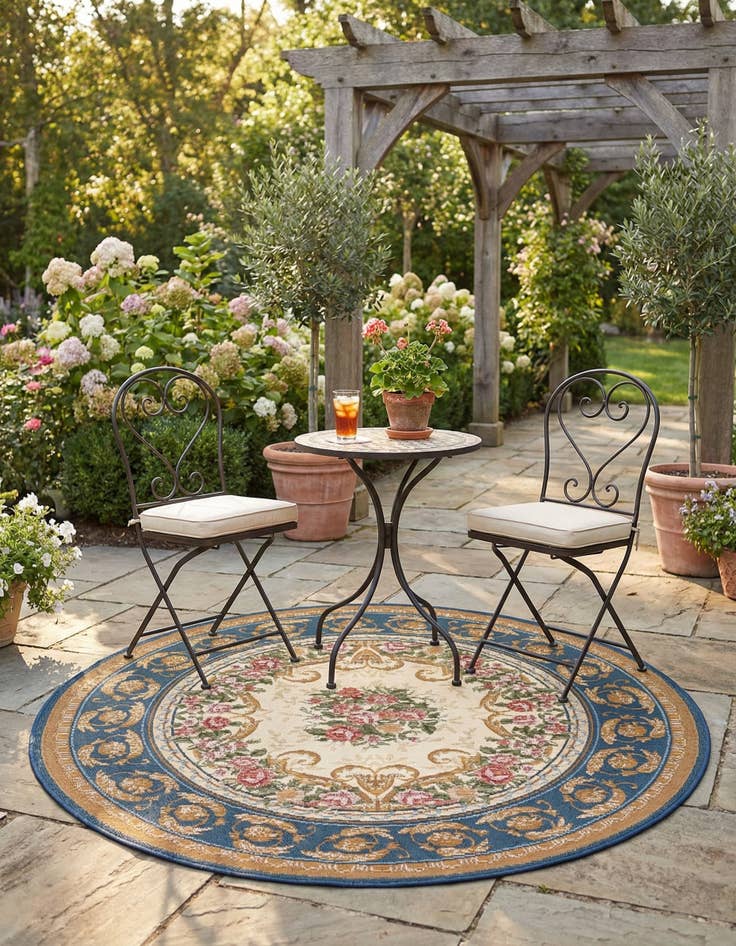 Detail image of 3' x 3'  Washable Traditional Indoor / Outdoor Round Rug