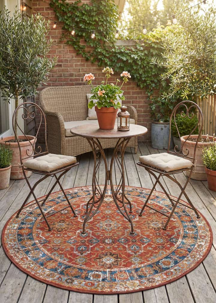 4' x 4' Easy-Clean Traditional Indoor / Outdoor Round Rug