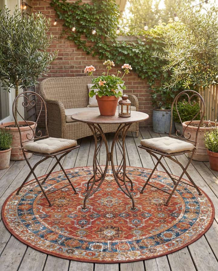 4' x 4' Easy-Clean Traditional Indoor / Outdoor Round Rug