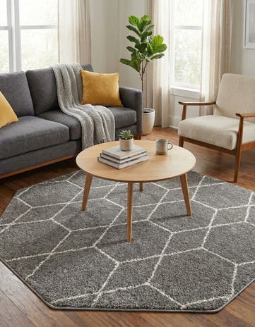 Light Gray Lattice Frieze Octagon Rug