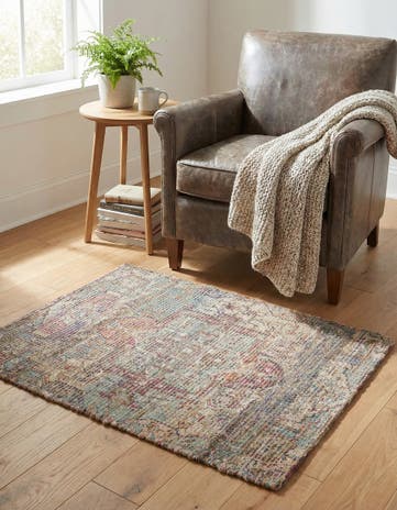 Antique Red and Blue Chenille Jute Rug