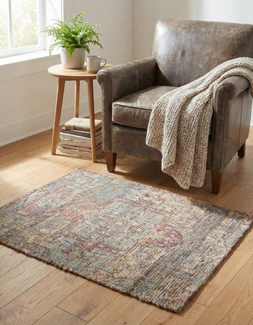Antique Red and Blue Chenille Jute Rug