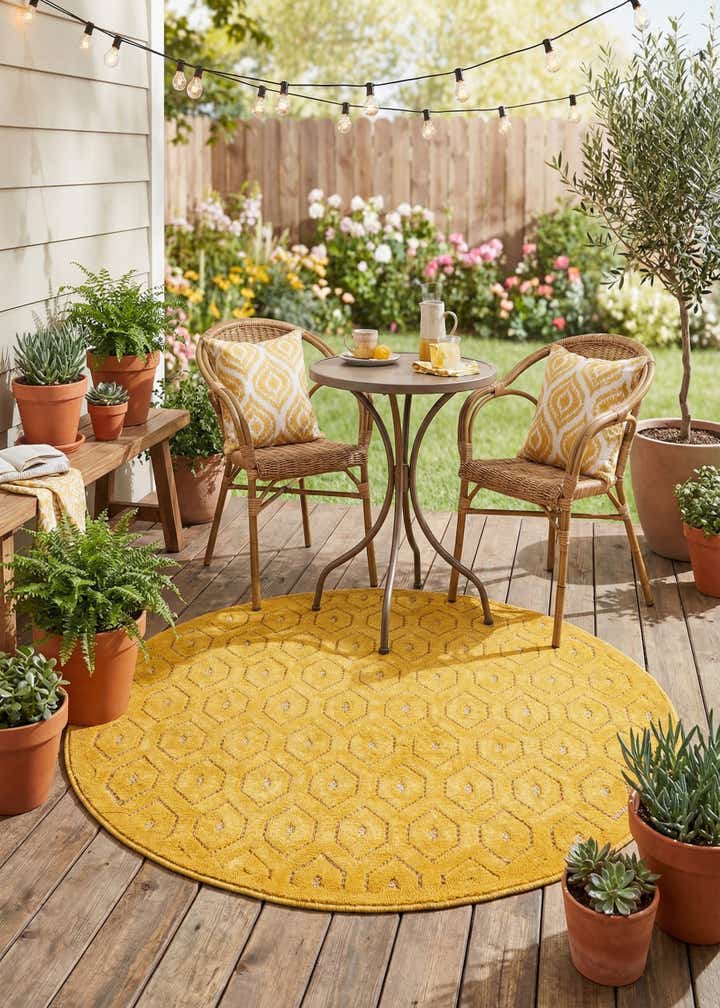 4' x 4' Easy-Clean Trellis Textured Indoor / Outdoor Round Rug