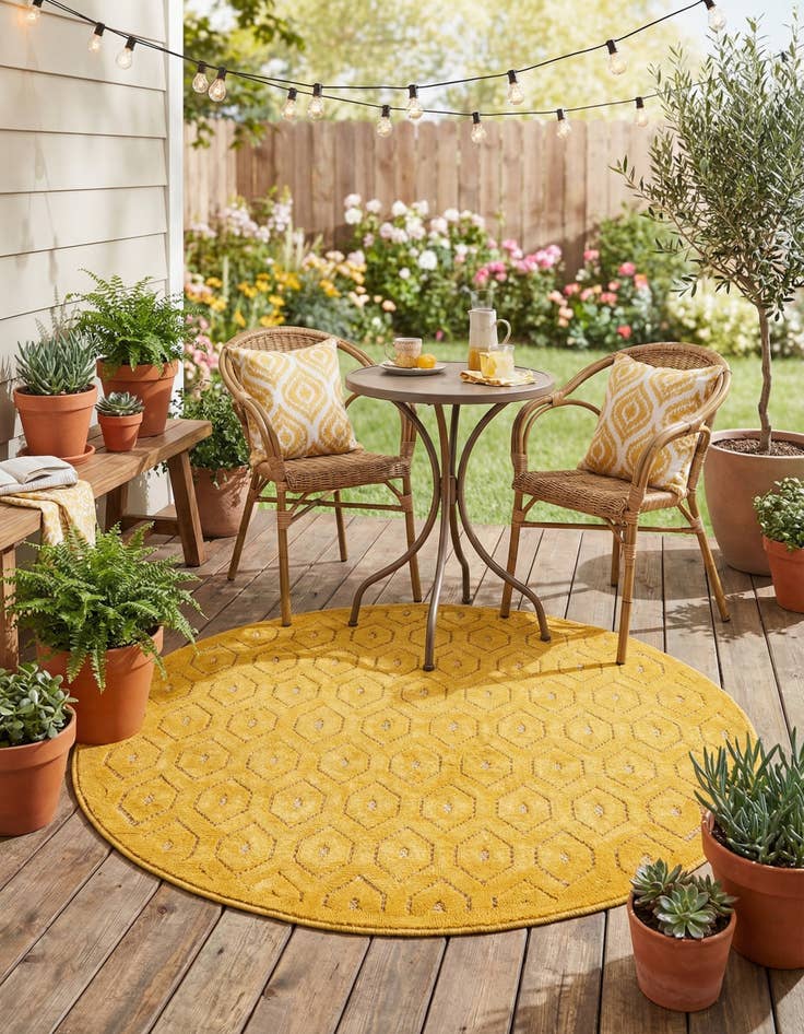 Detail image of 4' x 4' Easy-Clean Trellis Textured Indoor / Outdoor Round Rug