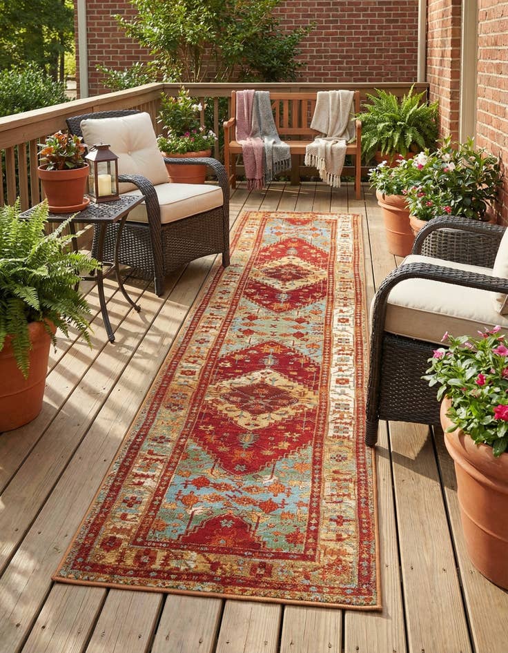 Detail image of 2' 7 x 12'  Washable Traditional Indoor / Outdoor Runner Rug