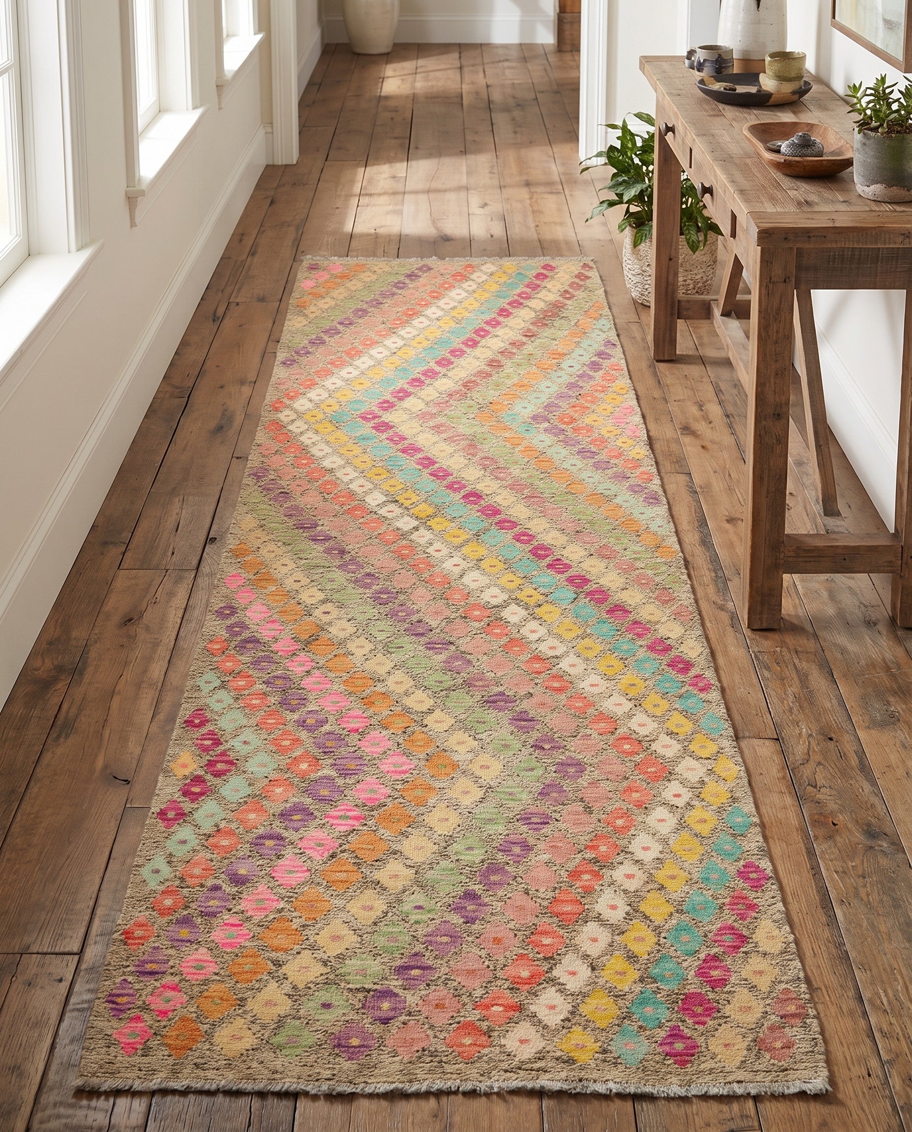 3' x 9' 10 Hand Woven Kilim Modern Wool Runner Rug