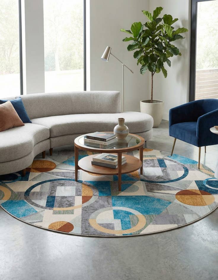 Detail image of 10' x 10' Easy-Clean Modern Indoor / Outdoor Round Rug