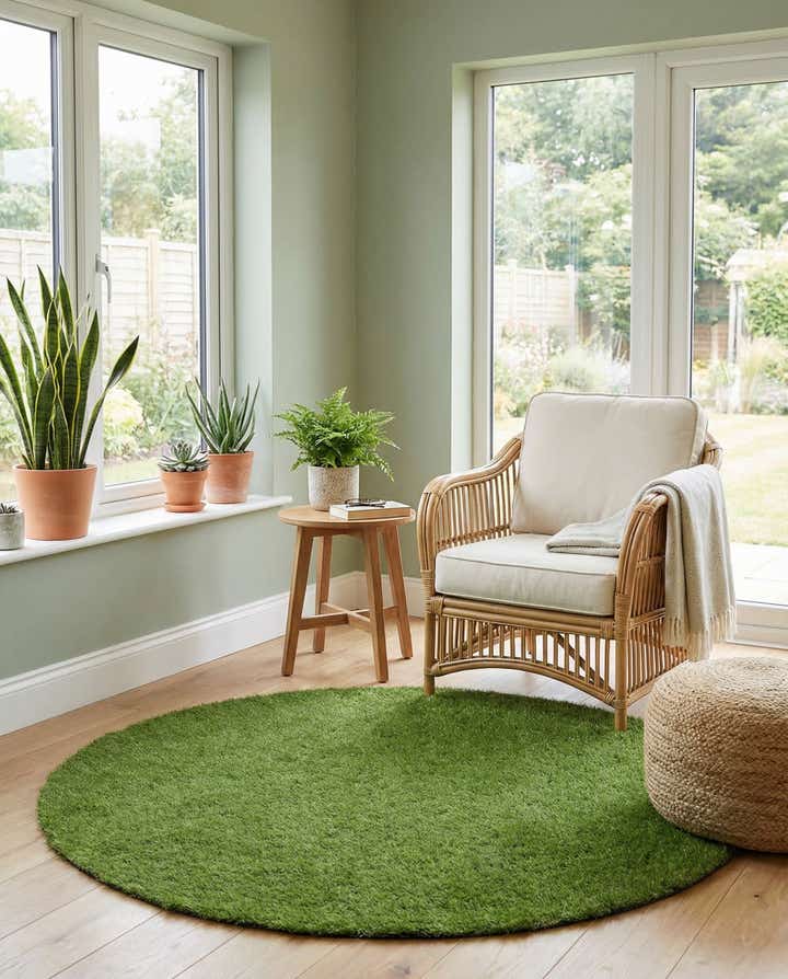 5' x 5' Easy-Clean Grass Indoor / Outdoor Round Rug