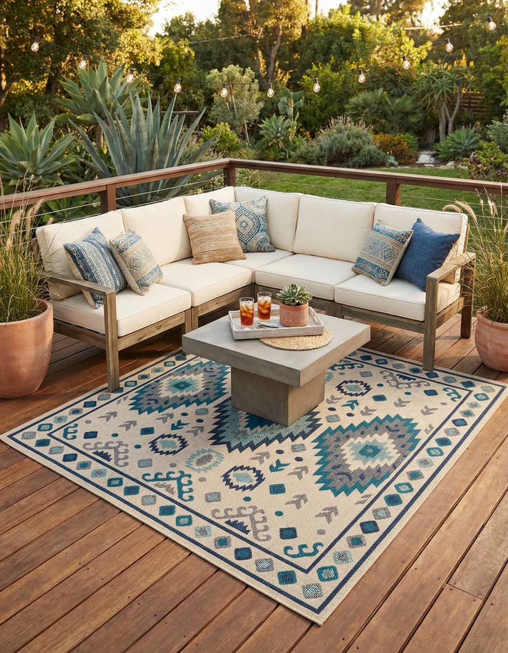 Detail image of 7' 10 x 7' 10  Washable Baja Indoor / Outdoor Square Rug